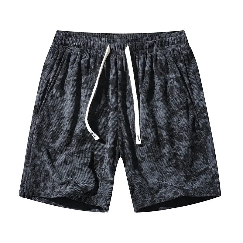 Men's high waist camouflage corduroy athletic shorts in white gray and black colors with straight fit design