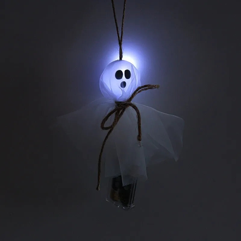 Halloween ghost themed LED string lights with colourful beads for battery-powered party decoration