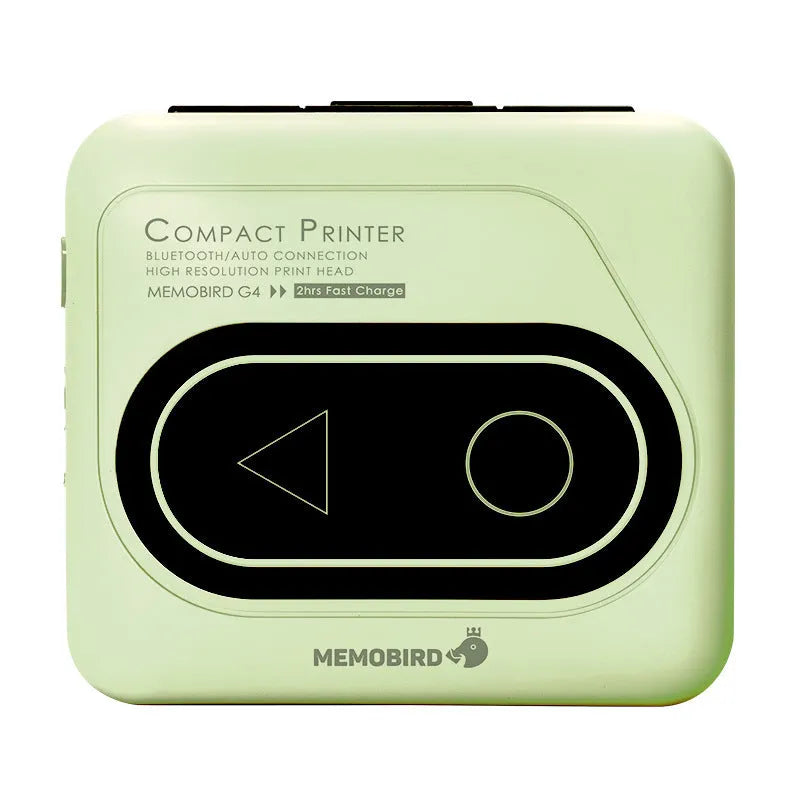 Bluetooth mini thermal printer in avocado green, pink, yellow duck, or white colours showing 87mm compact size