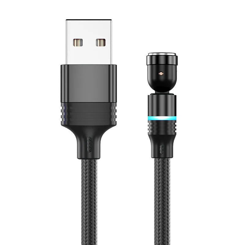 540 degree rotating magnetic suction charging cable for Type C Android, black 1m length, with magnetic head attached