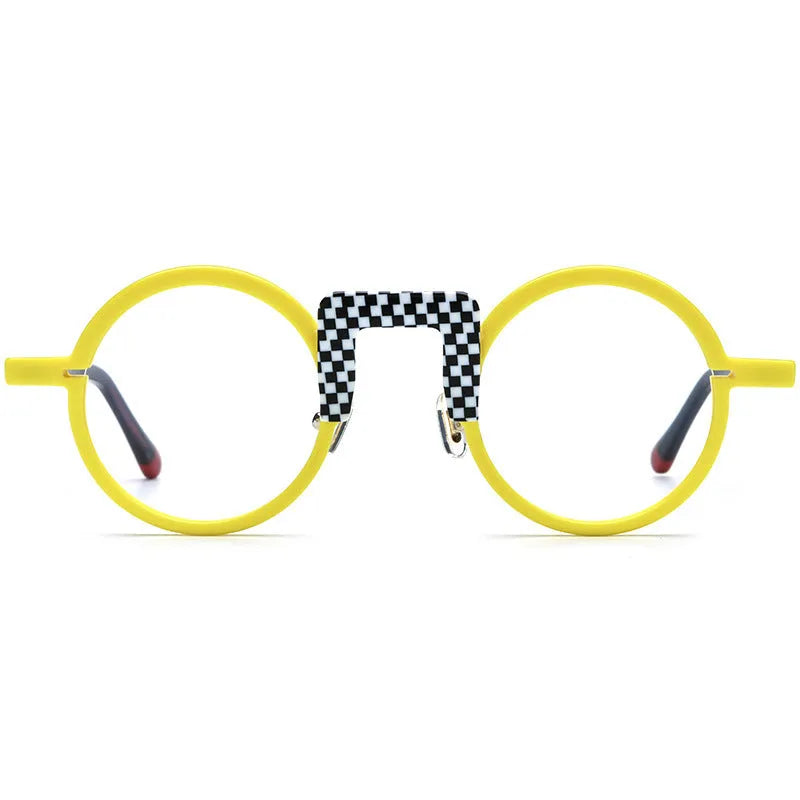 Multi-color round sheet eyeglass frame unisex for adults with 44-28-148 mm specs and plate construction