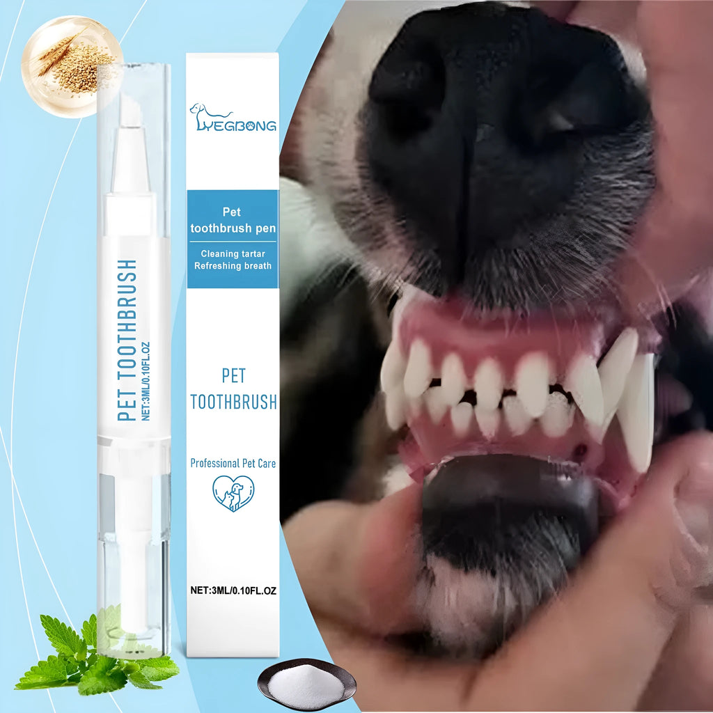 Pet toothbrush pen with integrated soft brush and 3ml cleaning gel for cat and dog dental care