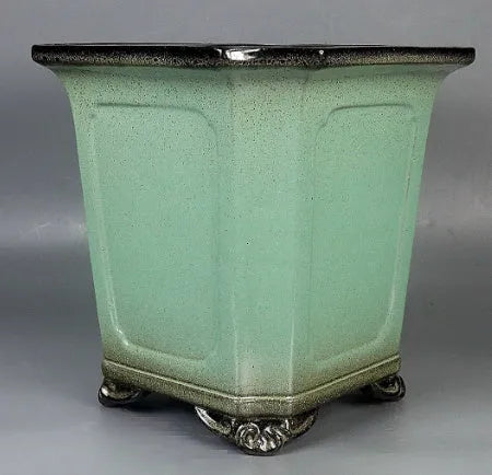 Purple clay glazed ceramic bonsai pot, 26x26x27cm, handmade with breathable construction for desktop and floor use