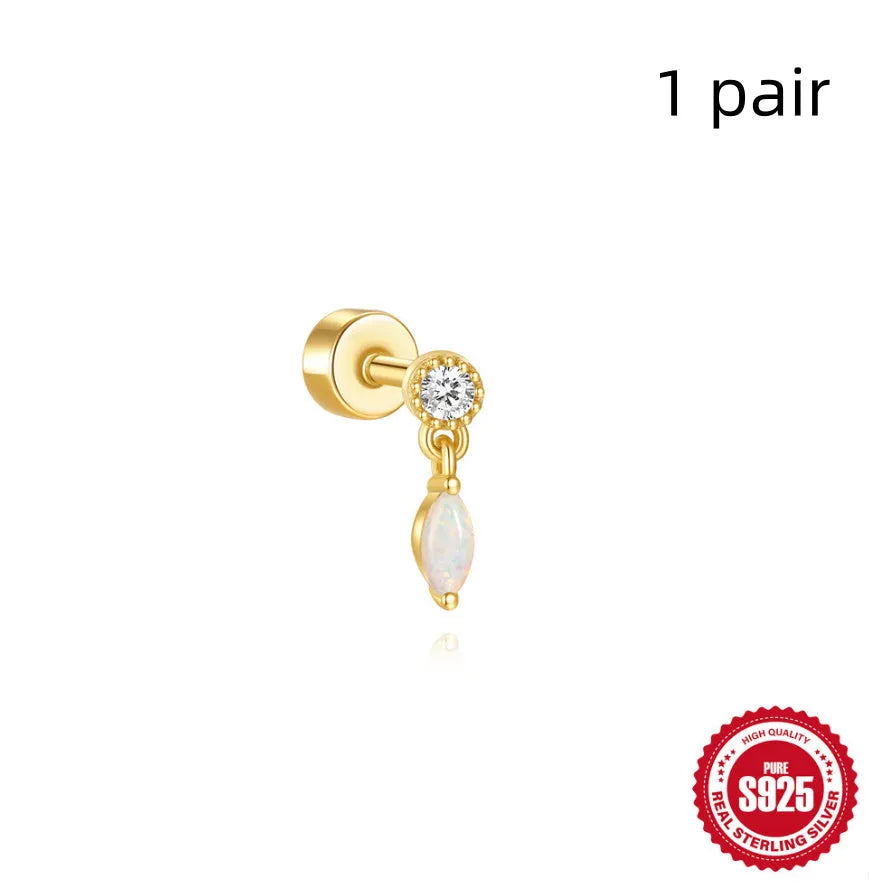S925 sterling silver flat column threaded ear bone studs with butterfly clasp in a gold electroplated finish.