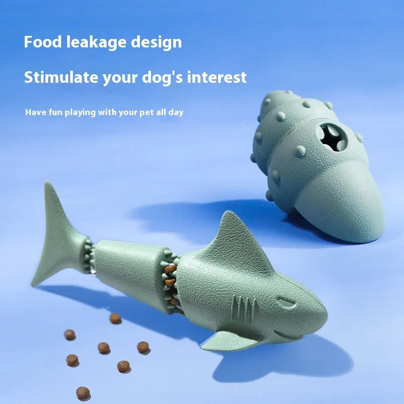 Deep sea shark design rubber dog food leakage toy in blue and green colours