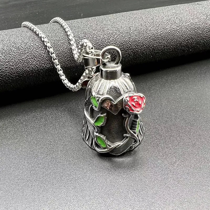 Titanium steel vintage motorcycle lucky bell with double-sided epoxy rose design and polished geometric shape