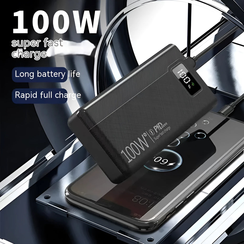 Large capacity power bank in black or white with plastic shell and multiple charging capacity options