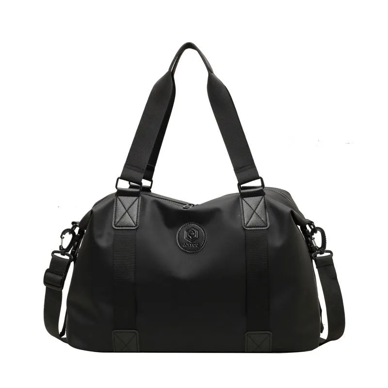 Large waterproof Oxford cloth travel backpack in black with dry wet separation compartments