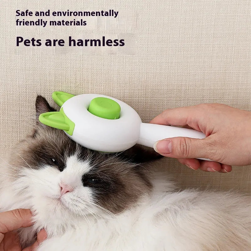 Self-cleaning cat grooming comb with stainless steel blades in greenish white or orange white colours
