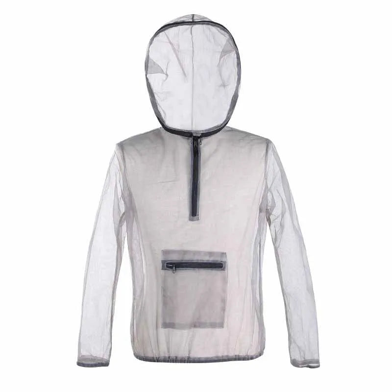 Grey breathable mesh insect bite jacket for outdoor camping and hiking, front view