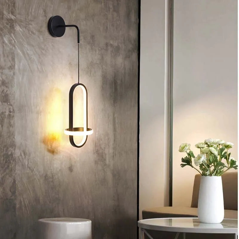 Nordic wall lamp with iron shade in black finish, bedside mounting, 220V