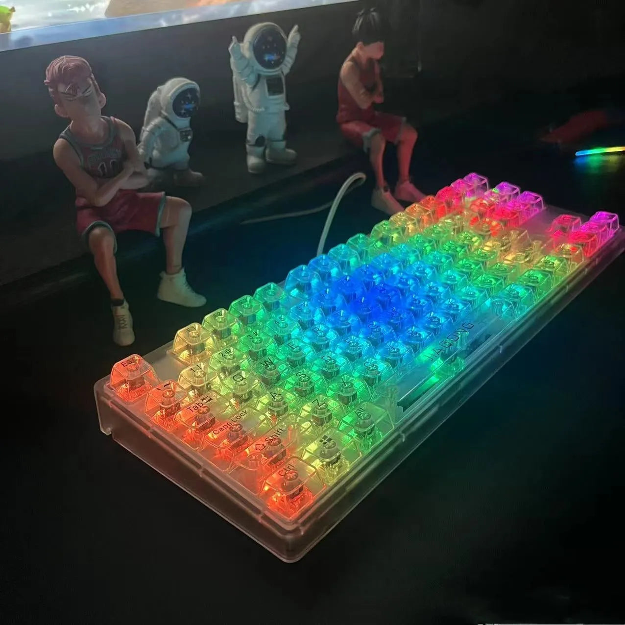 Large transparent plastic key cap set with 132 keys for mechanical keyboard replacement