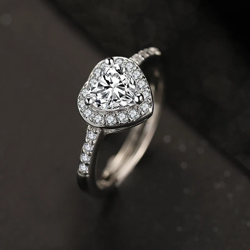 Fashion Simple Princess Love Couple Rings adjustable opening metal band heart-shaped geometric design