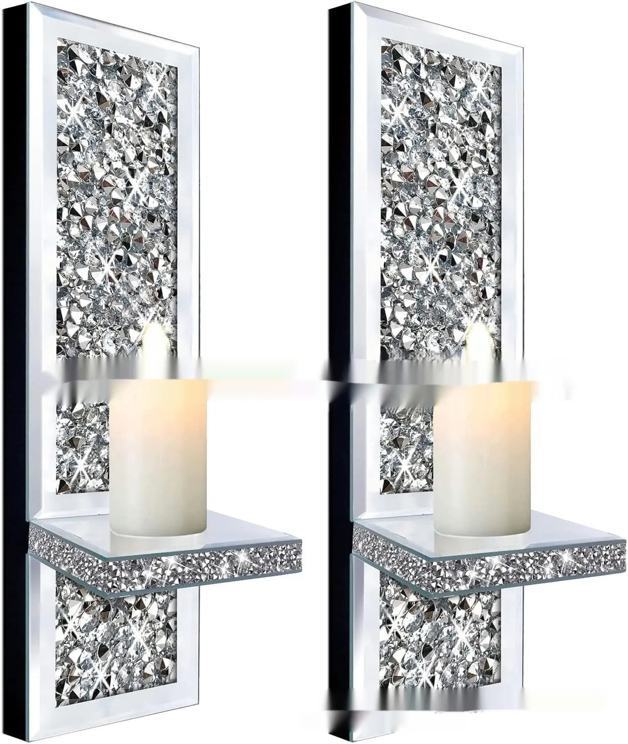 Silver mirror glass wall hanging candle holder pair modern simple style 10x11x38cm