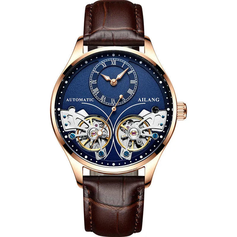 Men's titanium automatic watch with tourbillon and moon phase complications on wrist