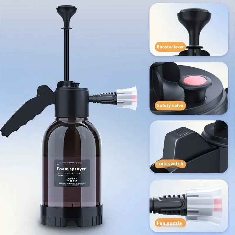 Black 2L hand-held spray sprayer with switch lock and two nozzles for car washing and garden watering