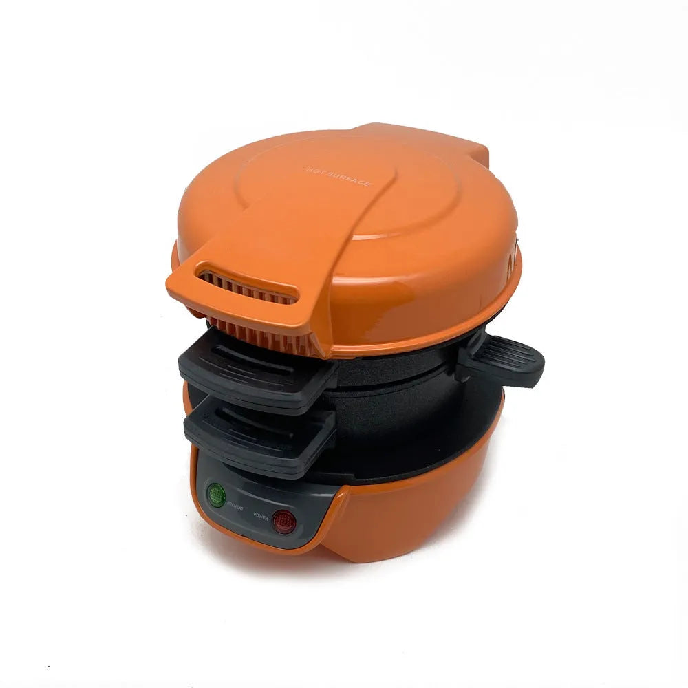 750W multi-function breakfast machine with sandwich maker and egg cooker in red, orange, or grey
