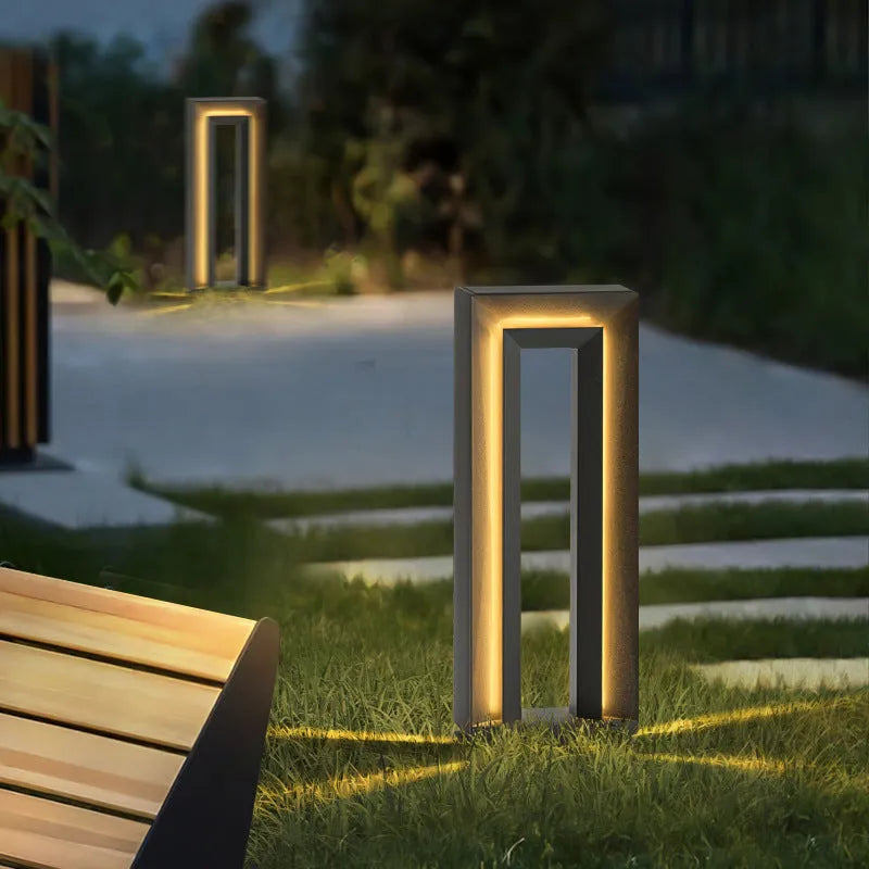 A modern geometric stainless steel acrylic outdoor garden lamp, 62cm tall, for solar or powered use.