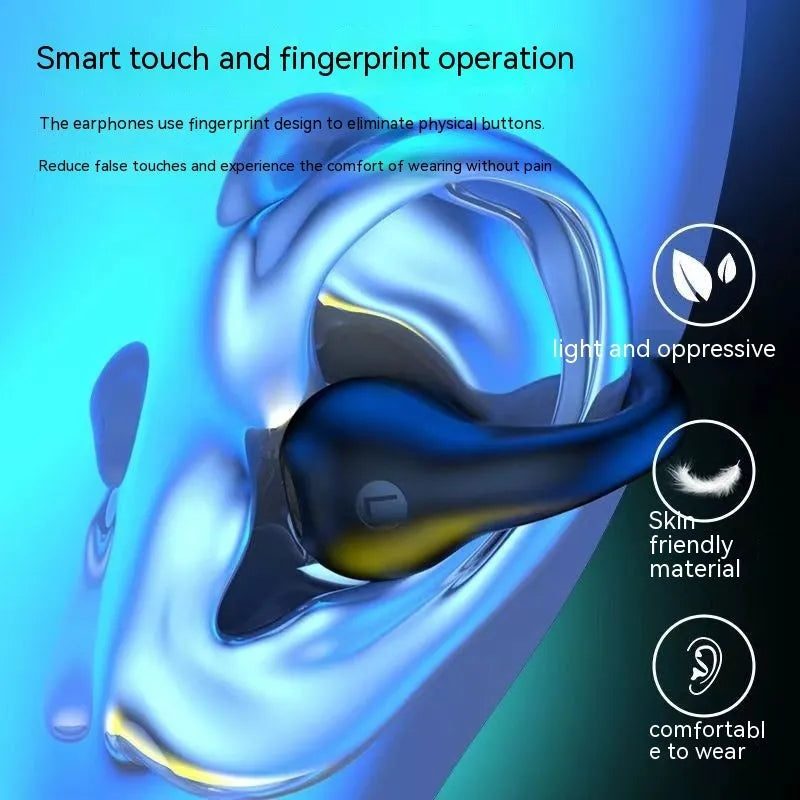 Non-in-ear clip wireless Bluetooth headset in black with plastic ear hook design