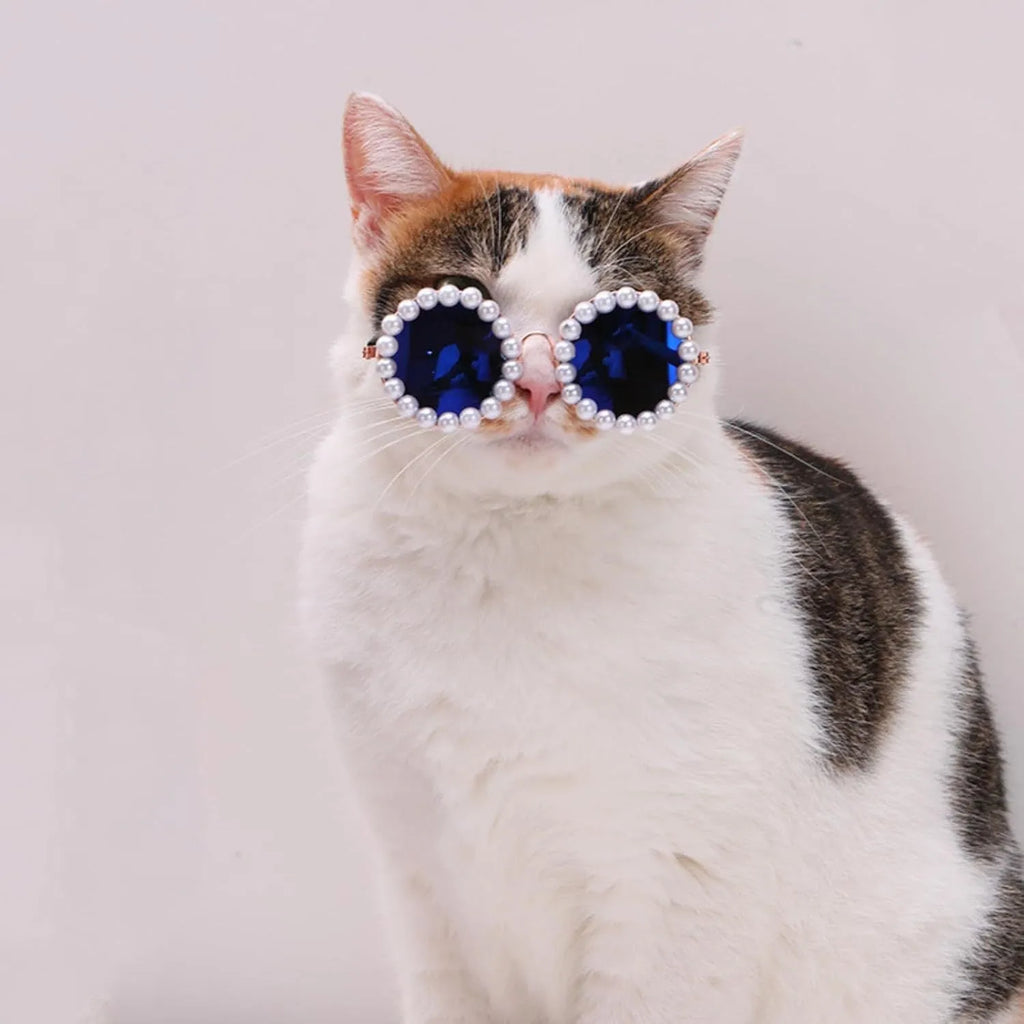 Pearl-decorated round sunglasses for cats and dogs in multiple colours and two sizes