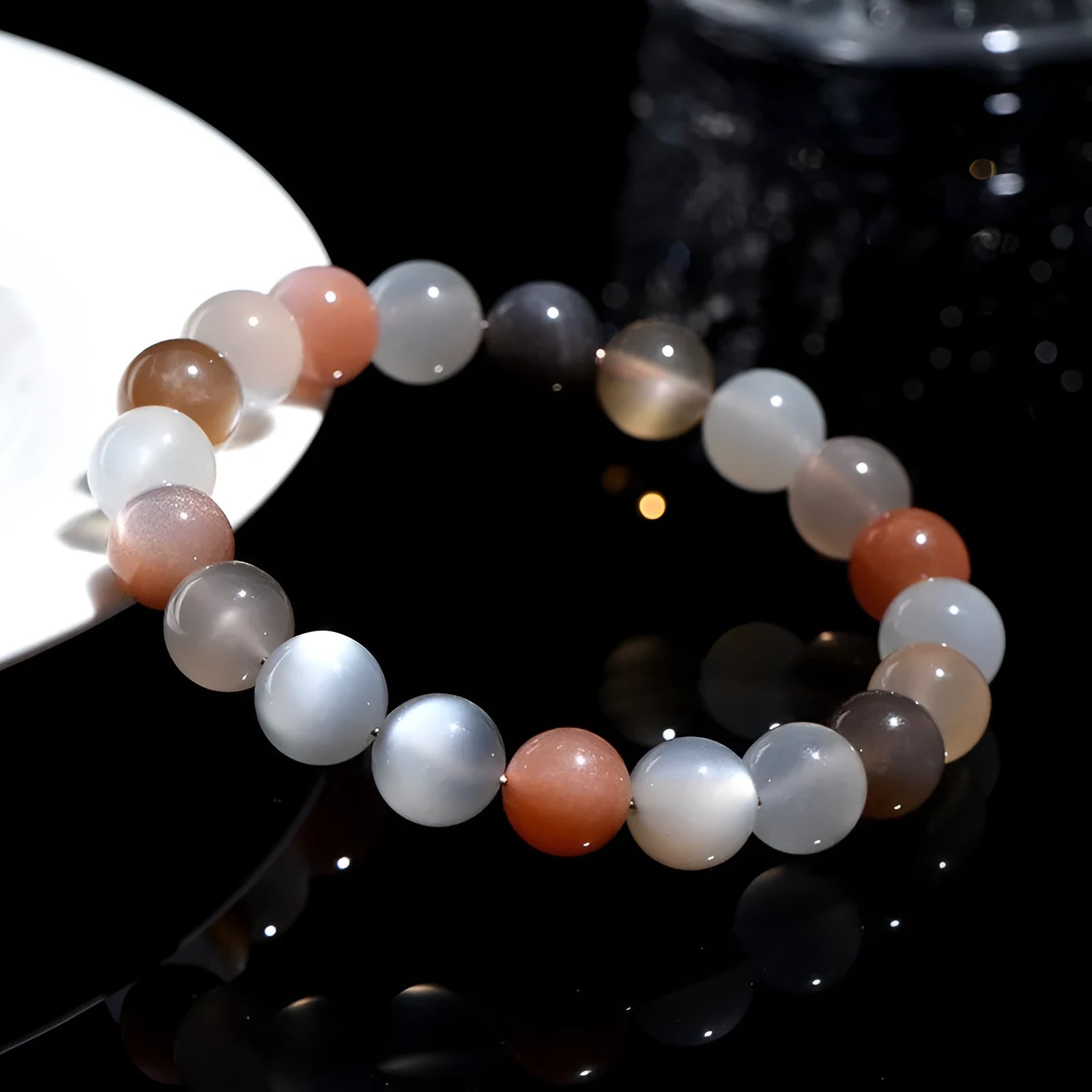 Natural moonstone bracelet with 8mm beads in single circle unisex design