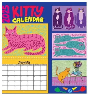 Cat themed wall planner calendar for 2024 or 2025 on a single sheet of paper