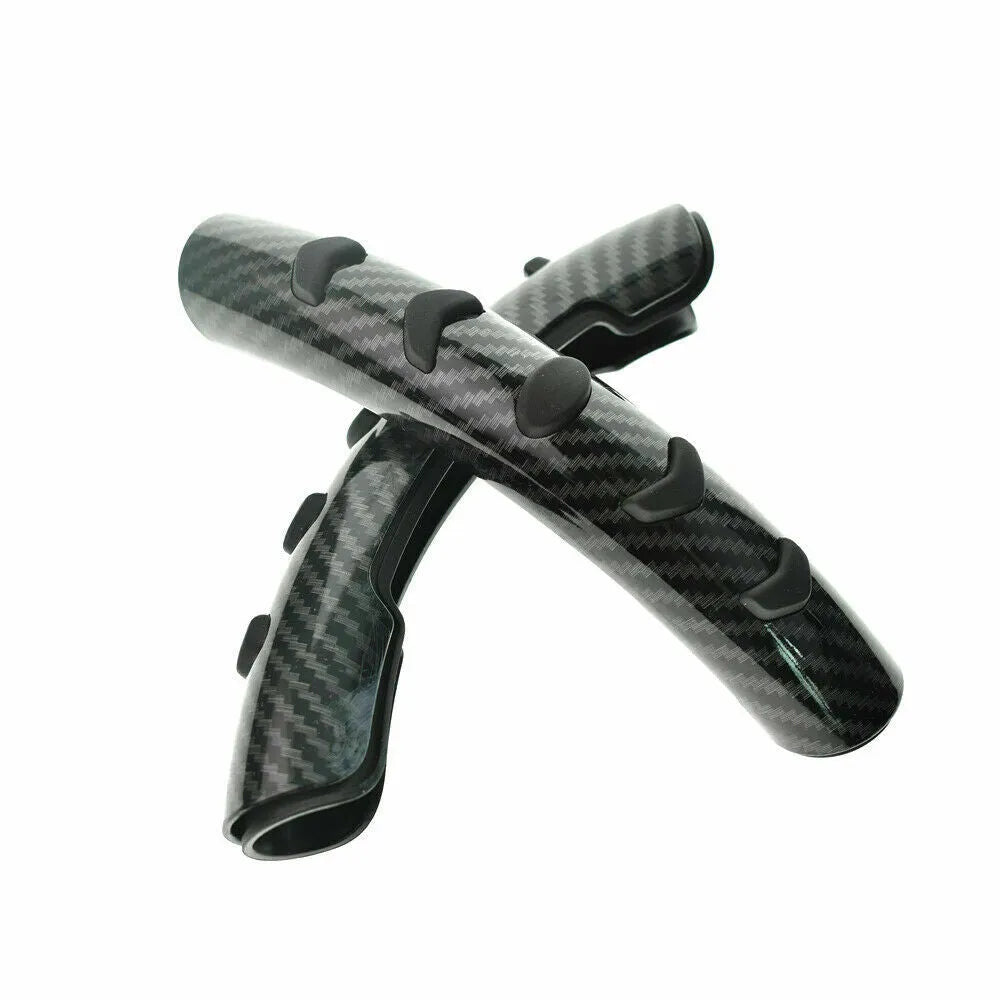 Carbon fibre black steering wheel anti-skid sleeve showing textured fibre surface and 38cm diameter measurement