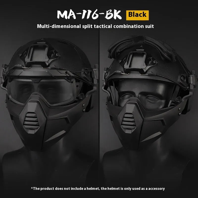 Multi-dimensional split tactical mask and goggles set in black – free size – TPE+ABS+PC construction