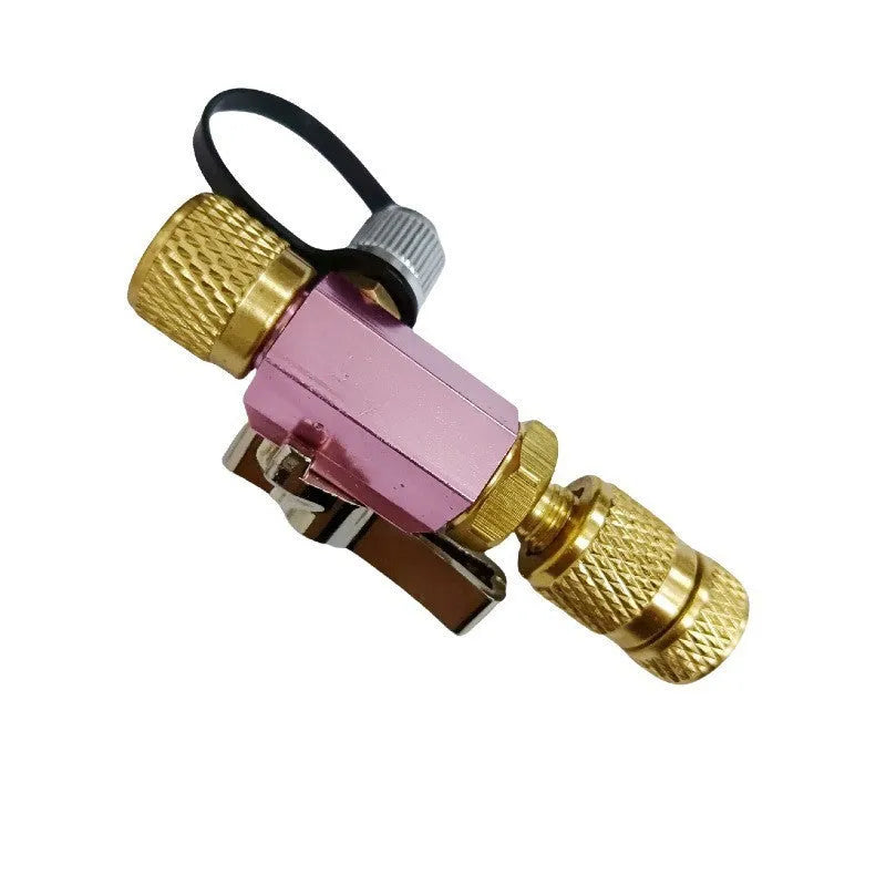 Vacuum valve core disassembly tool set with black and pink metal tools for 1/4-inch and 5/16-inch valve cores