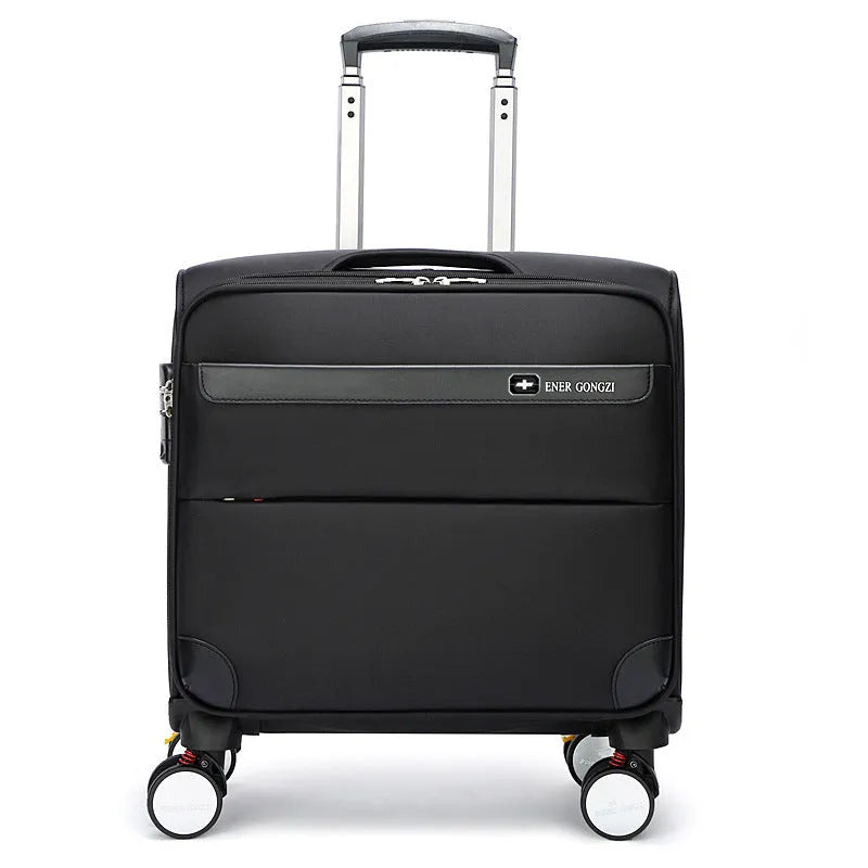 Black 18-inch Oxford cloth business luggage suitcase with universal wheels and retractable handle