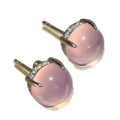 Chinese style retro chalcedony stud earrings with four-claw settings in three colour options