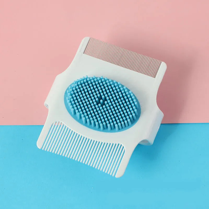 Blue multifunctional dog grooming comb with floating hair removal and massage nodules