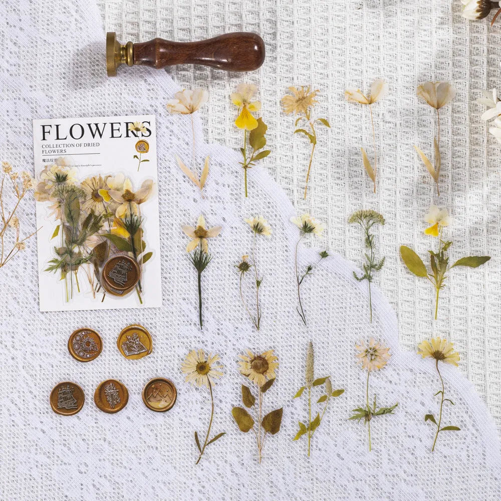 Dried flowers journal decoration stickers in 8 colour styles on PET sheets measuring 70x70mm