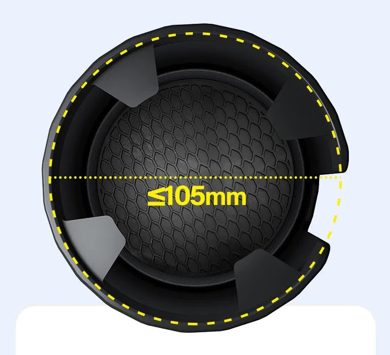 Matte black car cup holder expander with adjustable base for large bottles and cups.
