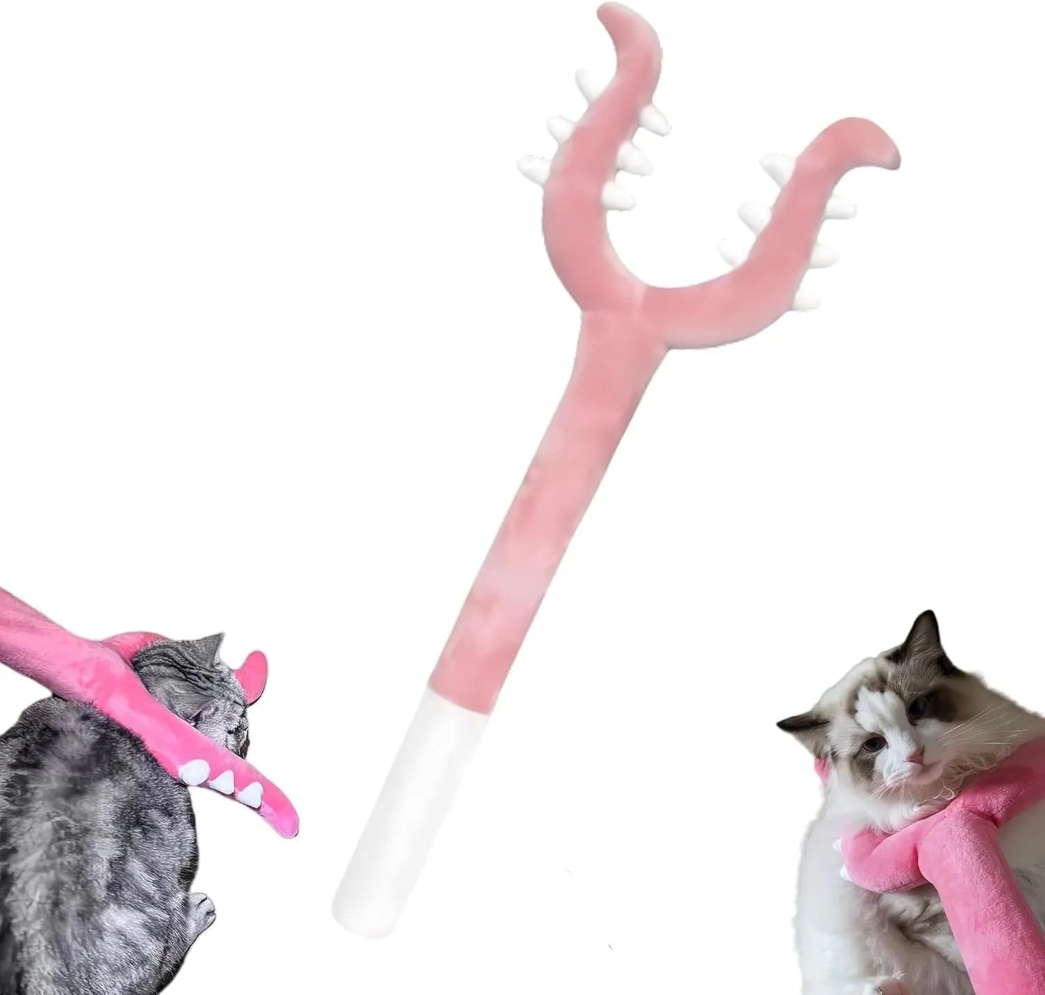 Blue plush cat wand toy extended to 70cm length with soft head for interactive pet play