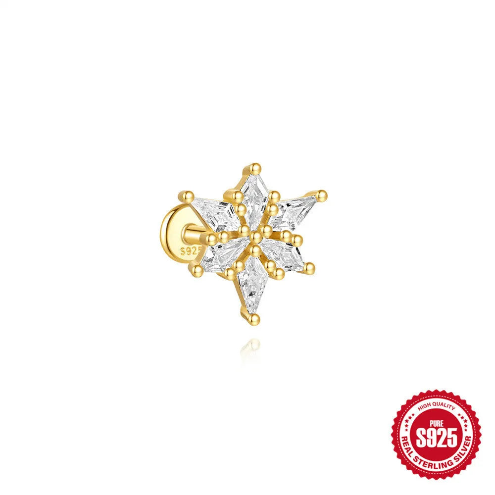 S925 sterling silver water drop earrings with a flat spiral geometric design in a gold tone.