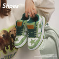 Unisex denim skateboard shoes with flat heel and round toe in black, green, or pink.