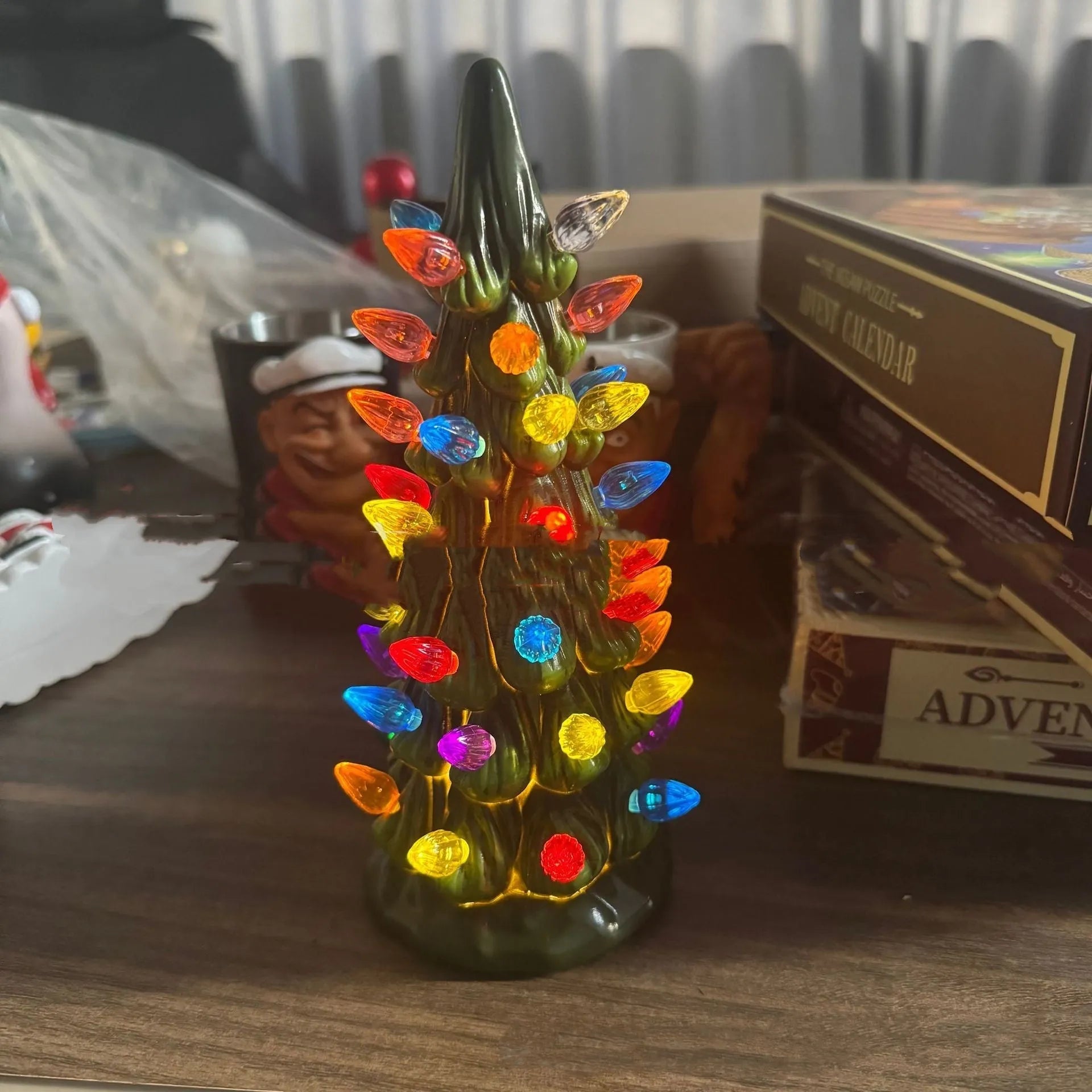 European-style resin Christmas tree decorations in three sizes with colour or warm light options for home and courtyard displays