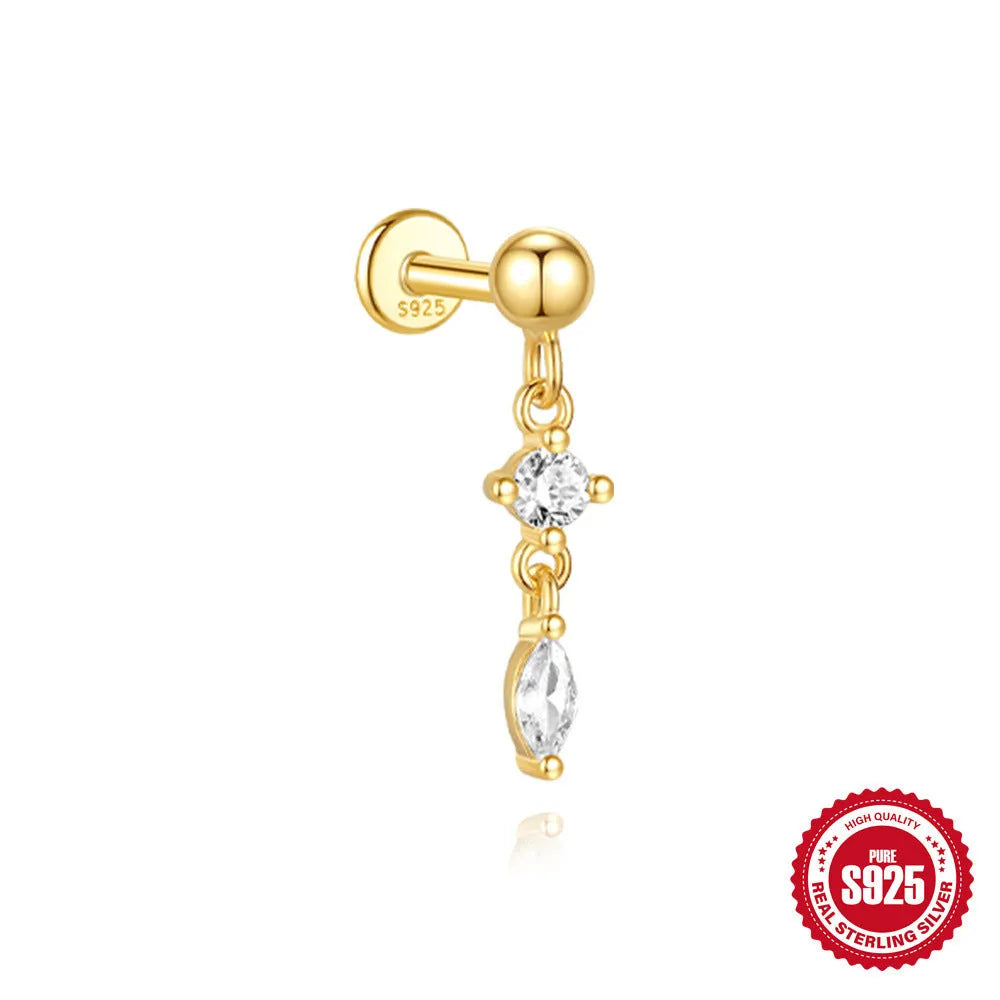 S925 sterling silver water drop earrings with a flat spiral geometric design in a gold tone.