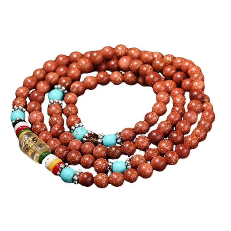Golden Star Stone bracelet with fu charm and 108 nugget sand pieces