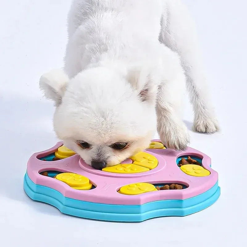Blue dog puzzle feeder toy with interactive food searching design for aggressive chewers