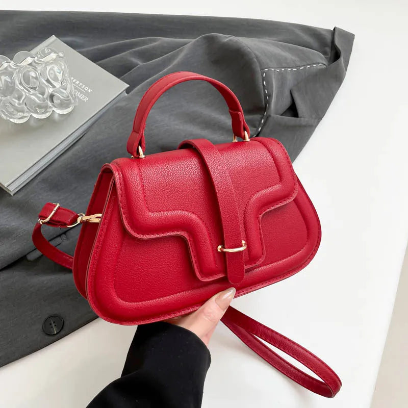PU leather horizontal square casual handbag with stitching detail in black