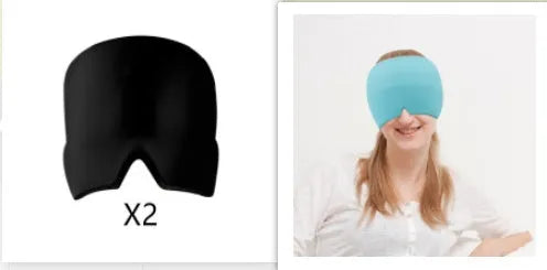 Black elastic cloth gel eye mask for headache relief measuring 22cm by 17cm