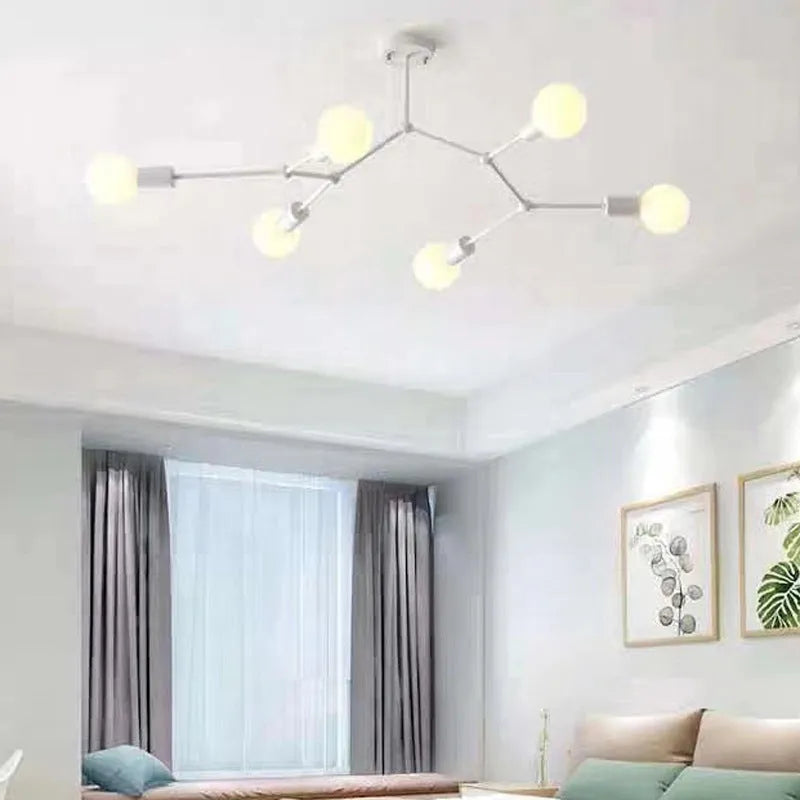 Nordic style iron ceiling lamp with multiple light heads in black or white colour