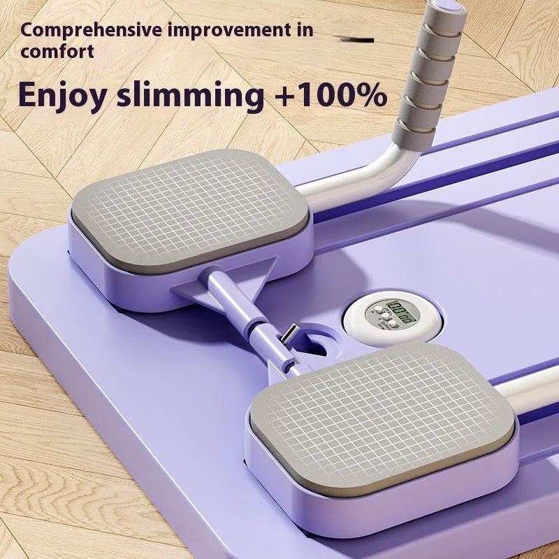 Purple PP material fitness board with automatic rebound abdominal wheel for home workouts