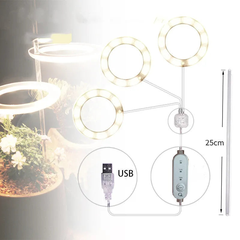USB LED full spectrum plant grow light with acrylic stick on a table.
