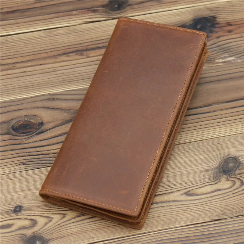 Pure first layer cowhide retro wallet in dark brown with 10 card slots and zip pocket