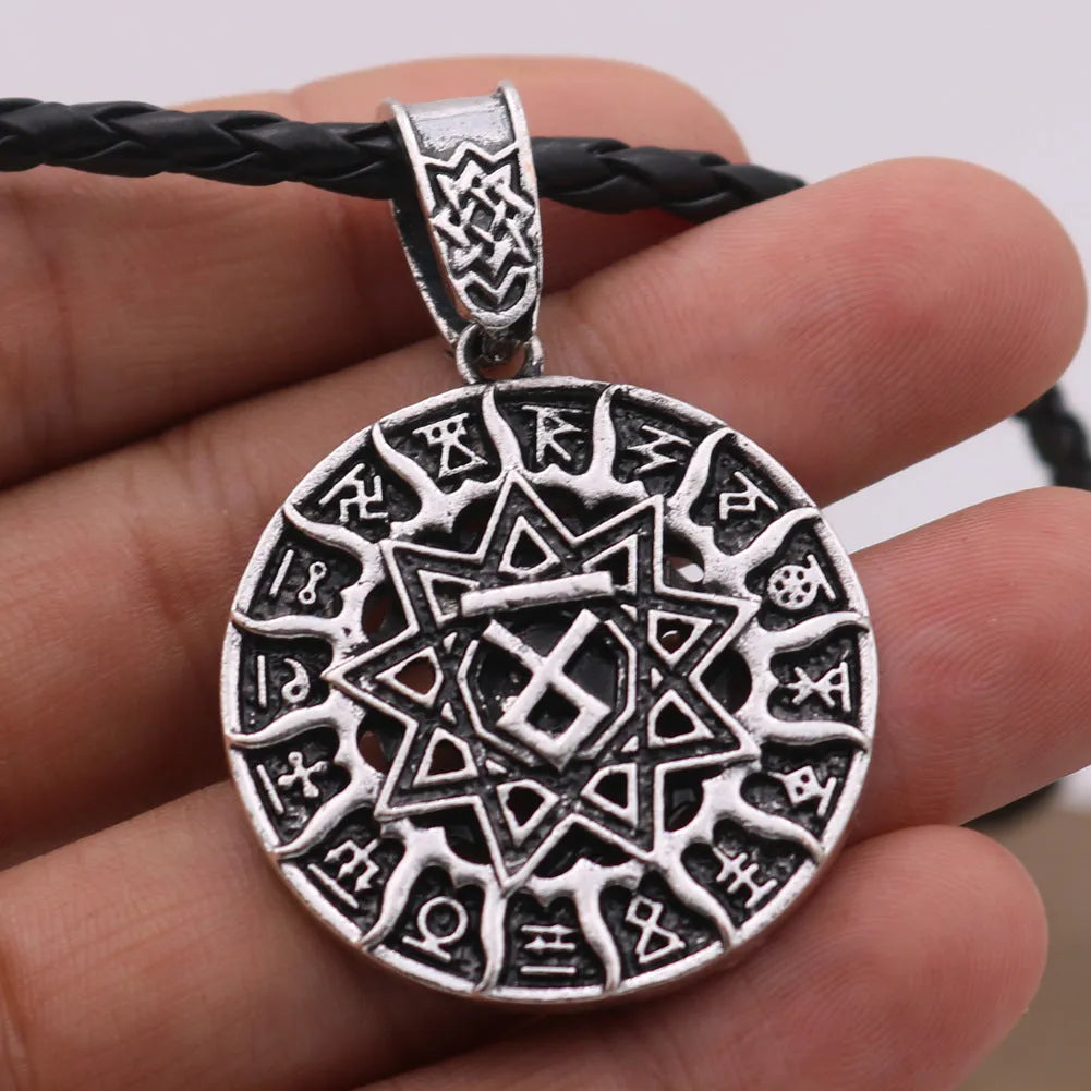 Lunavin ODing logo necklace with Nordic myth pendant on adjustable leather rope or snake bones chain