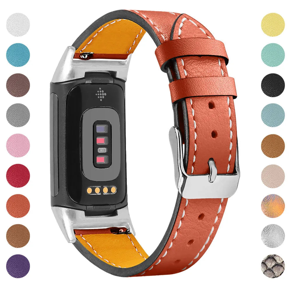 Genuine cowhide leather replacement strap for Fitbit Charge 5 and Charge 6 fitness trackers