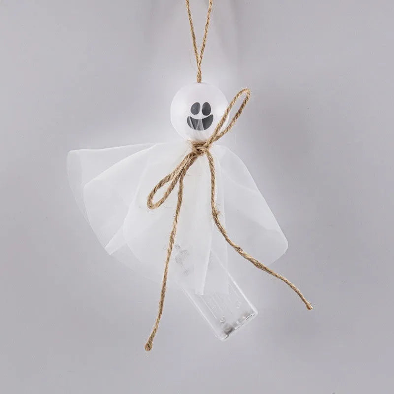 Halloween ghost themed LED string lights with colourful beads for battery-powered party decoration